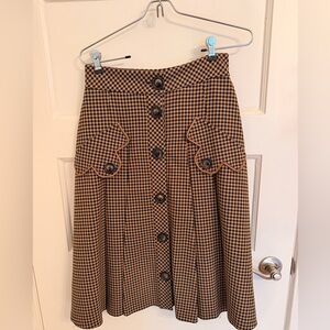 Plaid Button-Down A-Line Skirt